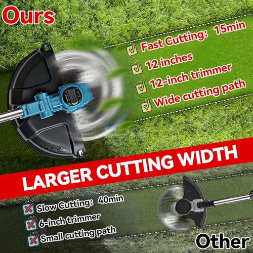 Image of 20000 RPM Electric Weed Wacker with Wheel,12″ Brushless Cordless Weed Eater Battery Powered, String Trimmer /Brush Cutter /Grass Trimmer /Lawn Mower, Edger Weed Trimmer for Garden Yard Tool