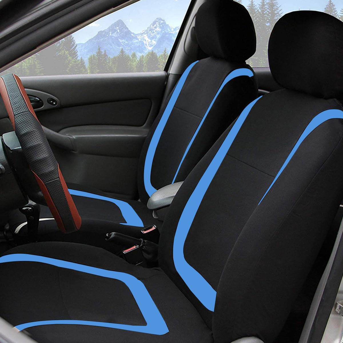 JNNJ 9 Piezas Protector Universal para Asiento de Coche, Protector de Asiento Delantero para Conductor y Copiloto, Fundas Coche Asientos Accesorios Universales para SUV Camión Transportar(Azul)