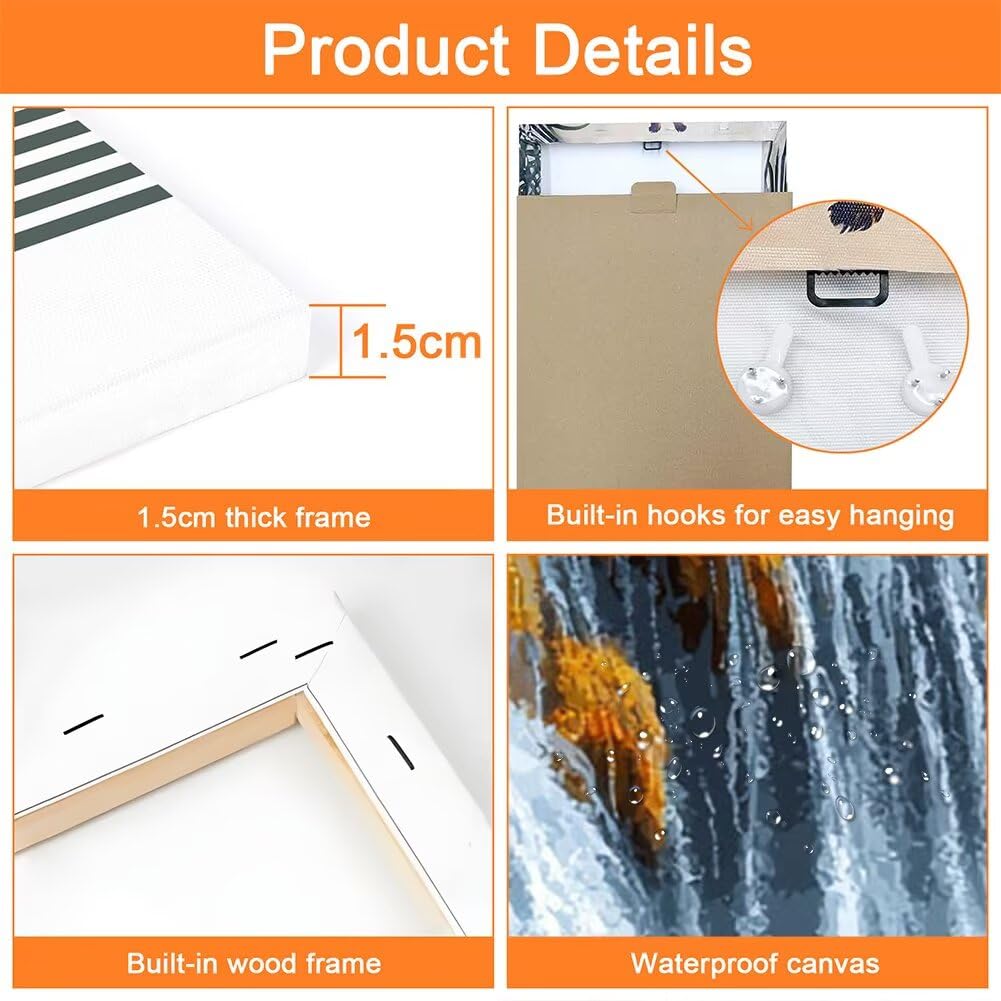 Wandbilder Herbst 60x80cm, 3Pcs Leinwand Bilder Groß Wanddeko Wohnzimmer, Wasserfall Leinwand Bilder mit Rahmen, Moderne Wandbilder Wohnzimmer Poster Set mit Haken, Wand Deko Schlafzimmer, -2266