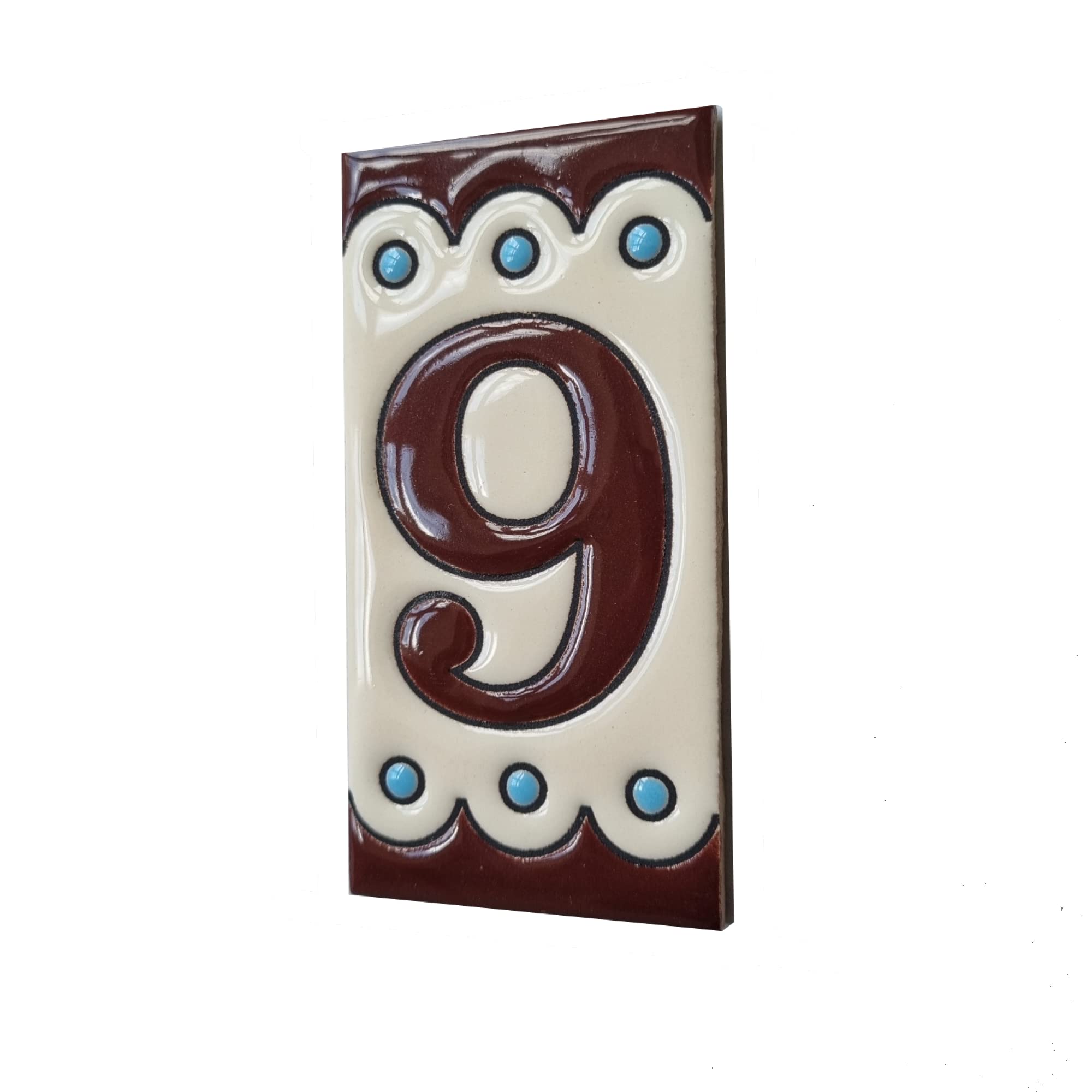 Soto M-8 Spanish Hand-painted Ceramic 11 x 5.5 cm or 2.16 x 4.33" Number Tiles (Number 9 tile)