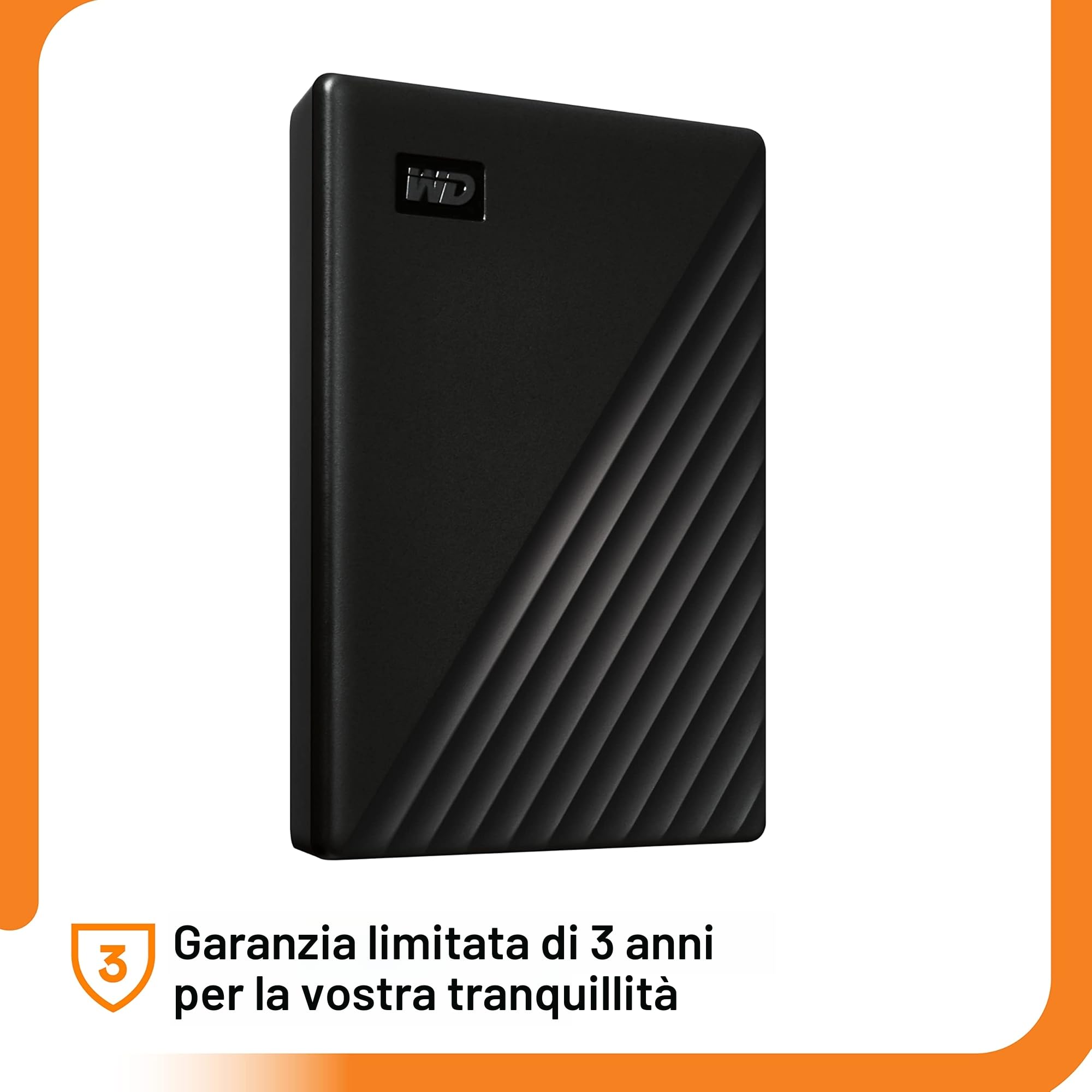 WD 4TB My Passport Hard Disk Esterno Portatile, USB 3.2 Gen 1/USB 3.0, Protezion con password, Software per la gestion e il backup, Formatto per Windows, ChromeOS and MacOS, Nero