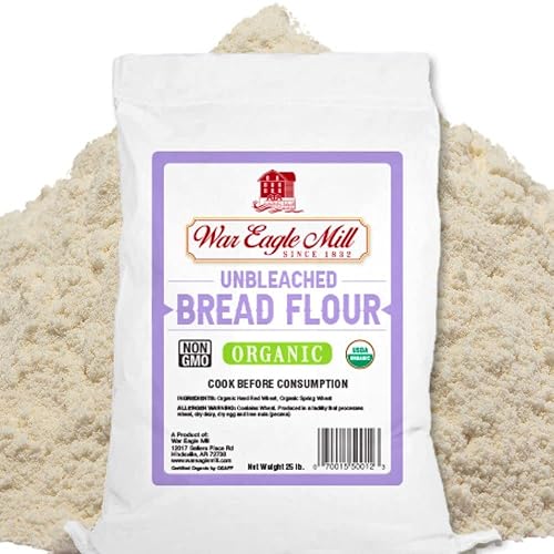 War Eagle Mill Harina de pan, 100% orgánica, sin OMG, sin blanquear, 12% proteínas, bolsa de 25 libras (paquete de 1)