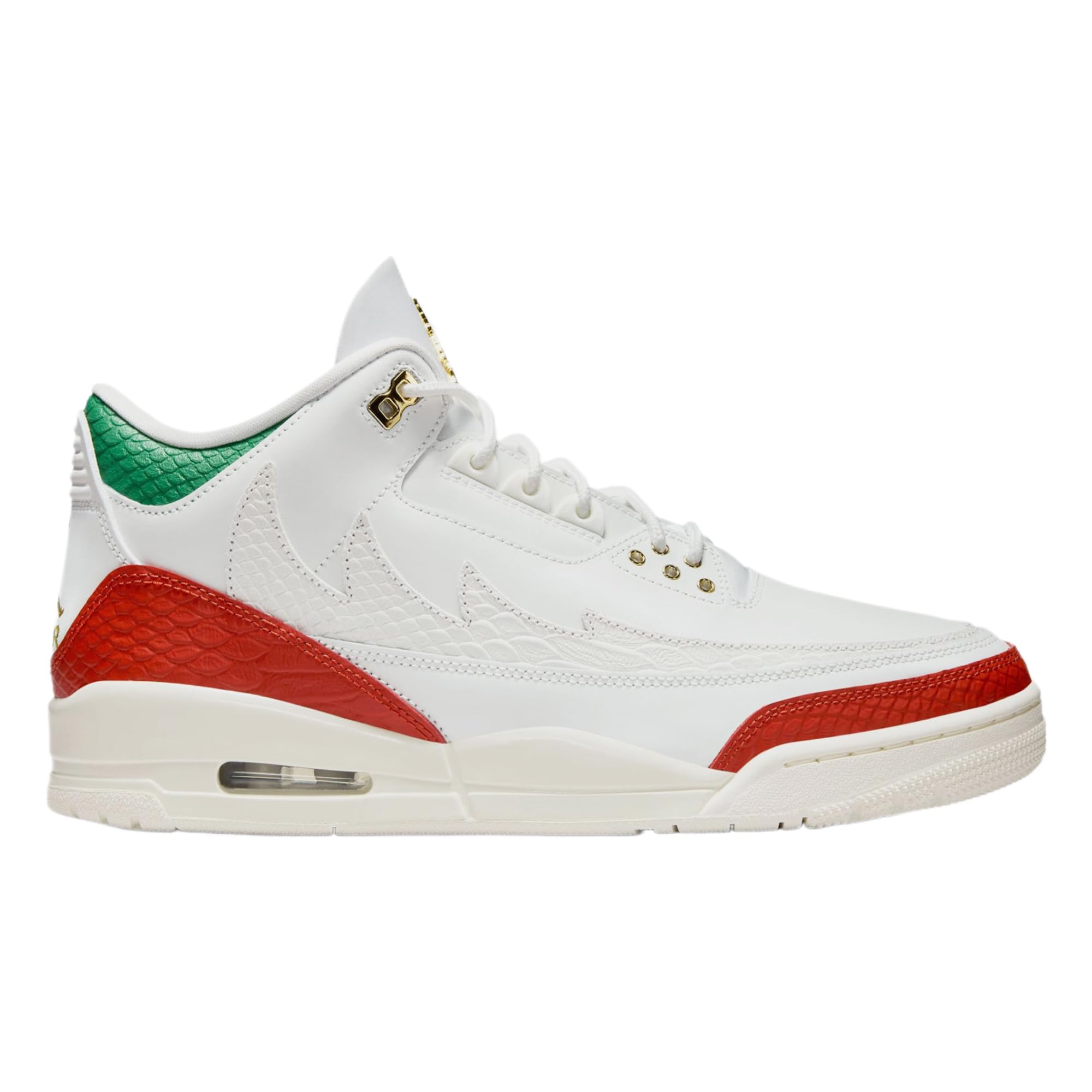 Air Jordan 3 Retro El Vuelo Mens Lifestyle Shoes (Summit White/Metallic Gold/Pine Green/Dragon Red/Sail) Size 11.5
