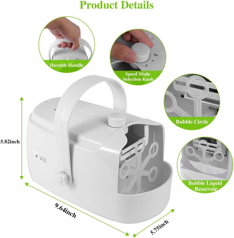 EASYCEL Bubble Machine, Automatic Bubble Blower Machine, Portable Bubble Maker for Outdoor and Indoor Use, Powered by Plug-in or Batteries with Two Speed Modes (White)