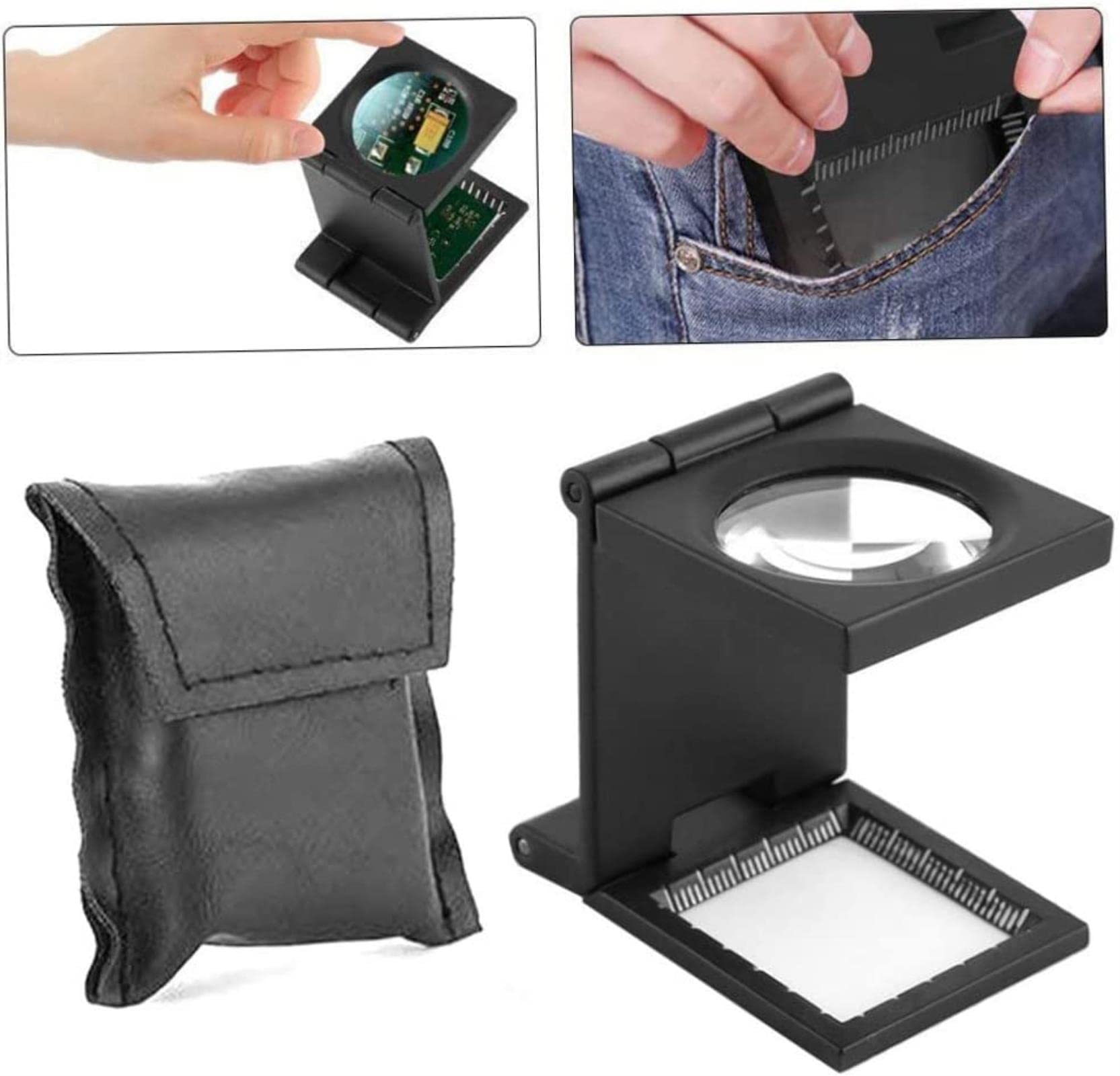 Lupa Lupa de Escritorio de Tres Pliegues Lupa Plegable de 10 aumentos con Escalas fijas para Textiles ópticos Otros Equipos y Suministros de Laboratorio