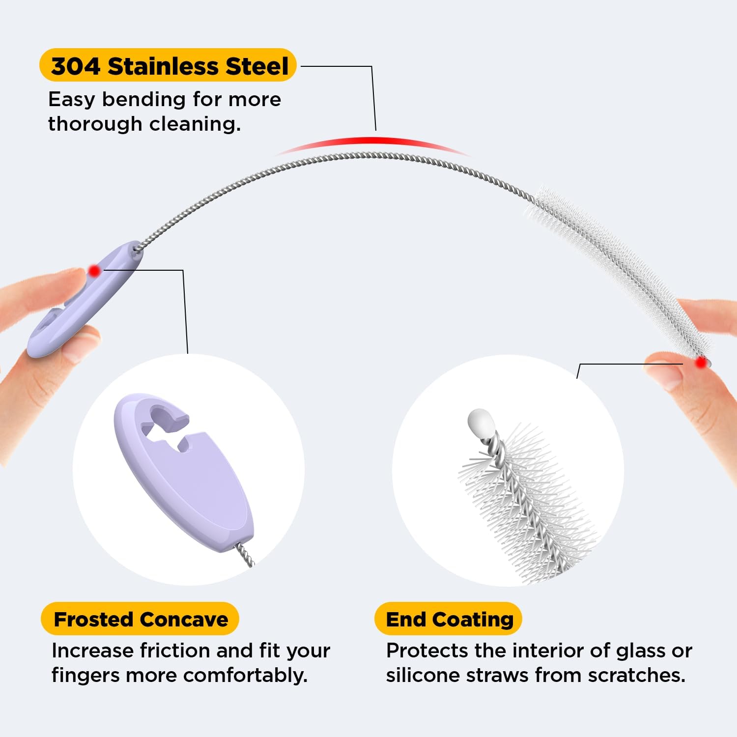 Straw Brush Set, 4 Piece Cleaner Kit with Standable Key Ring for Reusable Straws, Tumblers & Water Bottles – Designed for Kids & Adults, Purple