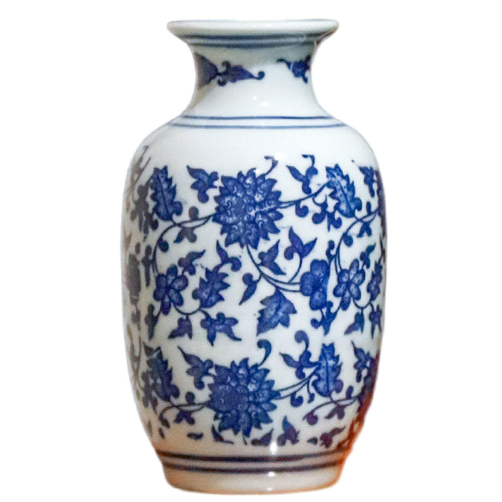 Amazon.co.jp: 小さな青と白の磁器花瓶のペア、 新鮮なつぼみの造花