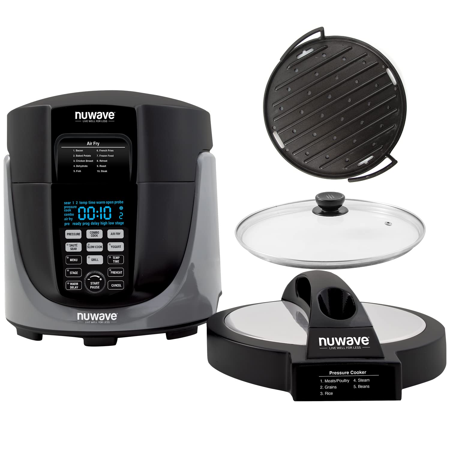 NuWave Duet Pressure Cooker, Air Fryer & Grill Combo Cooker with Removable Pressure and Air Fry Lids
