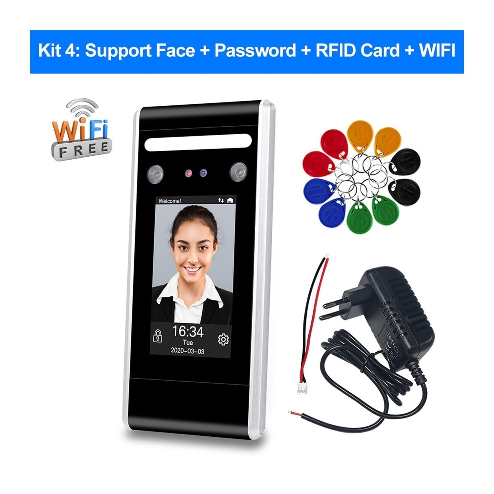 Maszyna obecności, Rozpoznawanie twarzy Kontrola dostępu Dynamiczne wykrywanie Zamek drzwi Maszyna do pomiaru obecności Darmowe oprogramowanie TCP/IP USB(DT60 kit4)