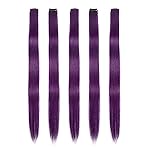 Winsky Purple Clip in Hair Extensions - 100% Real Human Hair Colored Girls Halloween Hair Pieces 5 Pieces/Set (18inch,Purple)