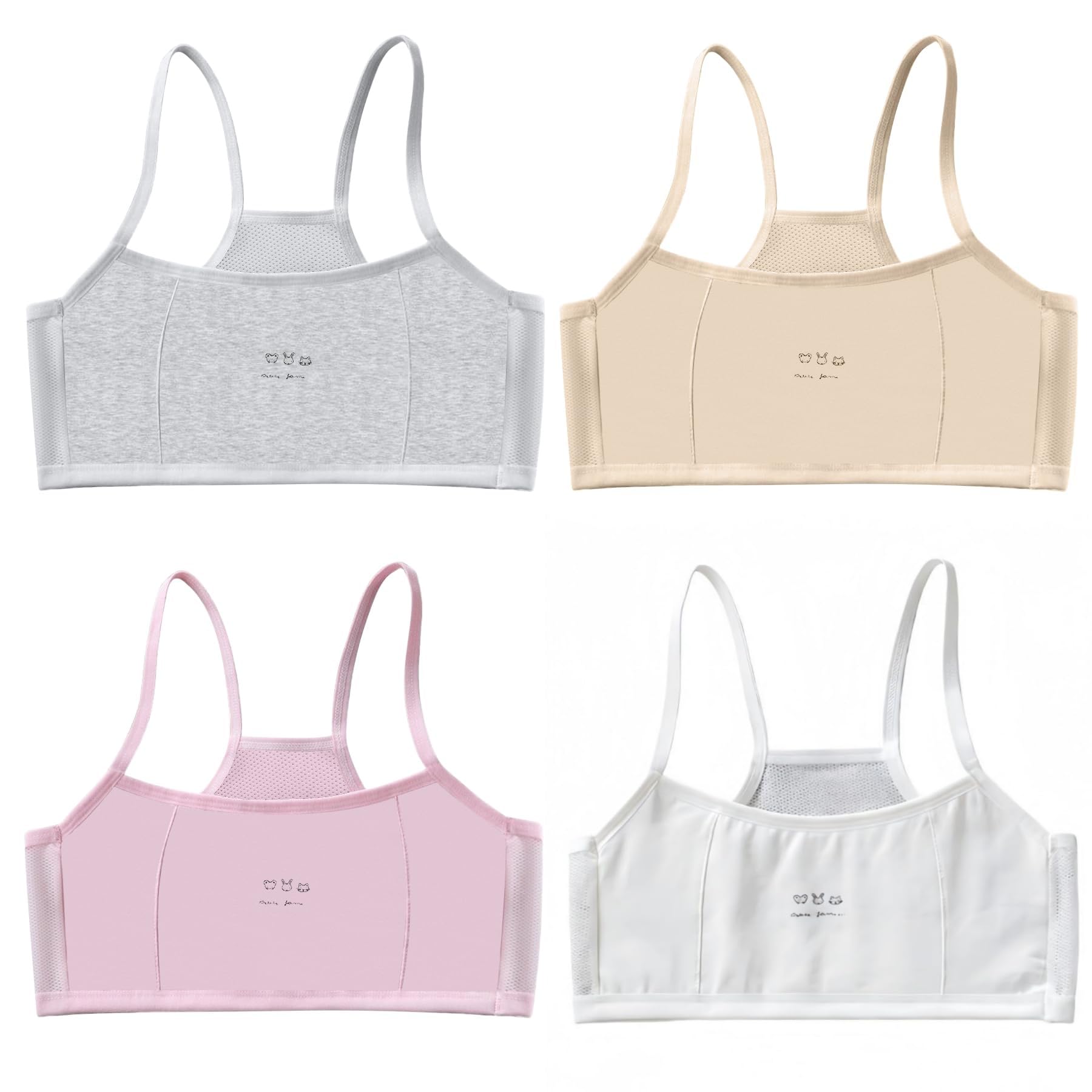 JYCY Lot de 4 soutiens-gorge de sport pour filles de 8 à 16 ans - Soutien-gorge d'entraînement - Doublure en coton ouaté - Soutien-gorge sans couture pour adolescentes