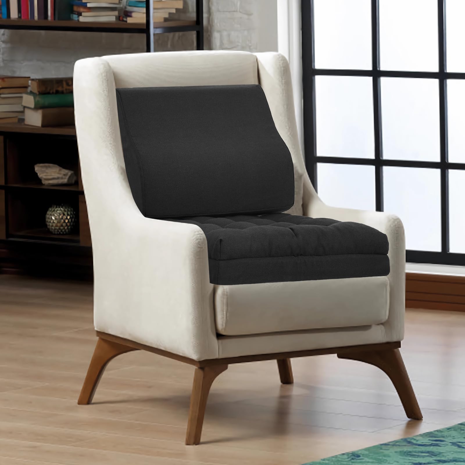 GOFORIT Coussin d'assise avec coussin de dossier, rehausseur de siège pour personnes âgées, double couche en mousse à mémoire de forme, coussin lombaire ergonomique pour fauteuil, canapé, chaise