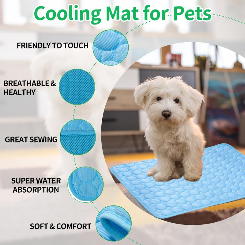 AOOGON Cooling Mat for Dogs Cats Self-Cooling Dog Mat, Pet Washable Cooling Blanket for Mat Indoor, Outdoor and Car (Blue) - Image 3
