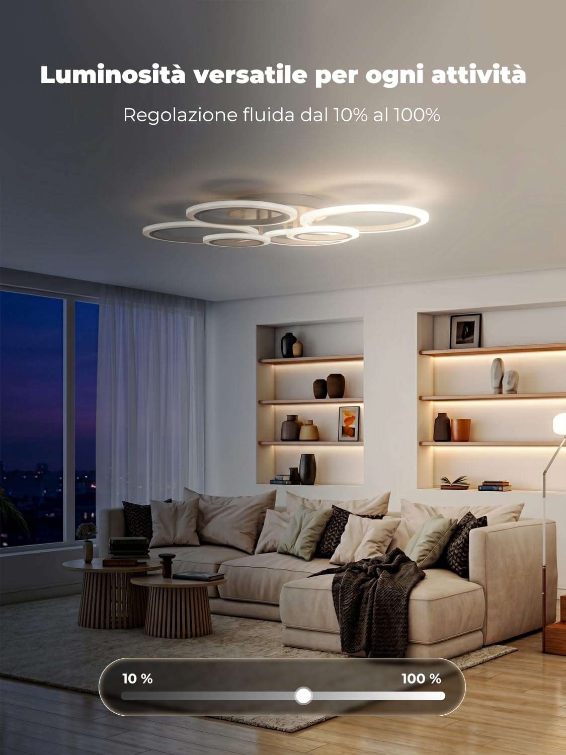 Plafoniera LED Soffitto Moderna Smart WiFi, Lampadario di Design a 6 Anelli 76W, Dimmerabile con App e Telecomando, Compatibile con Alexa e Google Home per Soggiorno Camera da Letto, Bianco