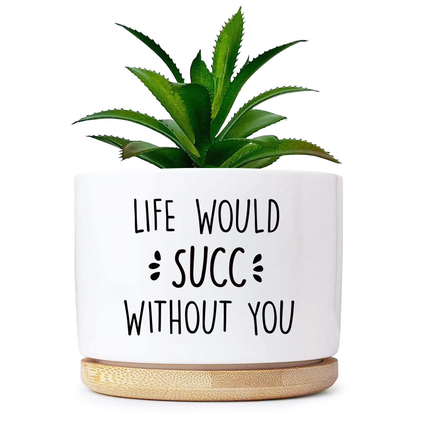 Funny Plant Pots, Life Would Suc Pot White Succulent Pots Planter Without Plant, Indoor Planter with Tray for Women, Friends, Coworker Housewarming Gift Not Including Plants