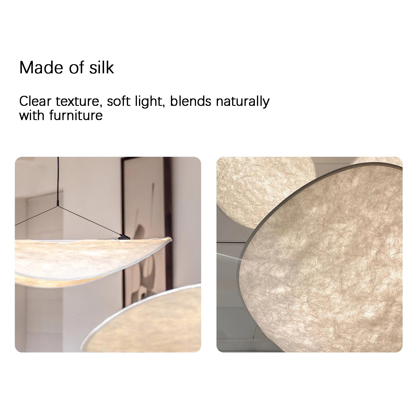Moderna Lámpara Led De Seda WABI-sabi Boho Chic Japonesa De Altura Ajustable Lámpara Colgante Accesorio De Iluminación para Sala De Estar Comedor Dormitorio Cocina Y Oficina(60cm)