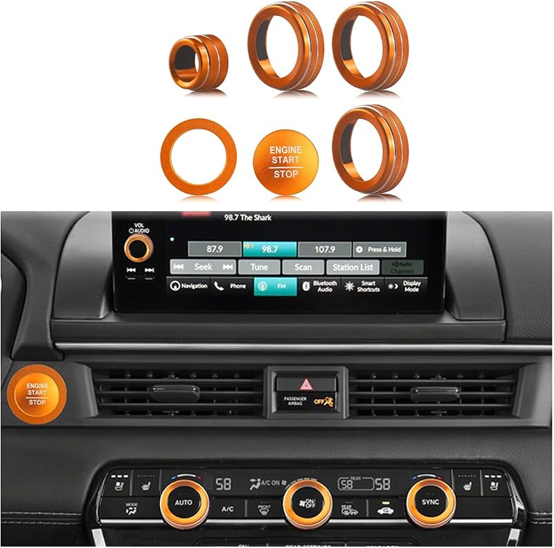 Kit de Capas e Anéis para Manoplas e Botão de Partida Honda Pilot 2023–2025 Laranja, 6 Peças HDUFC AC-1