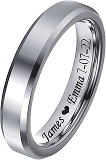 Customized Black/Silver Tungsten Ring for Men 4mm/6mm/8mm Width Personalized High Polished Wedding Engagement Band Promise Ring Beveled Edges Comfort Fit Size 5-12