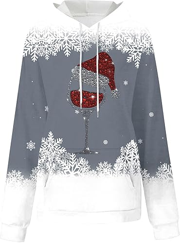 Miniatura 4 de Vifucz Navidad vacaciones pulóver sudaderas capucha Casual sudadera capucha copa vino tinto impresión sudaderas camisa Top