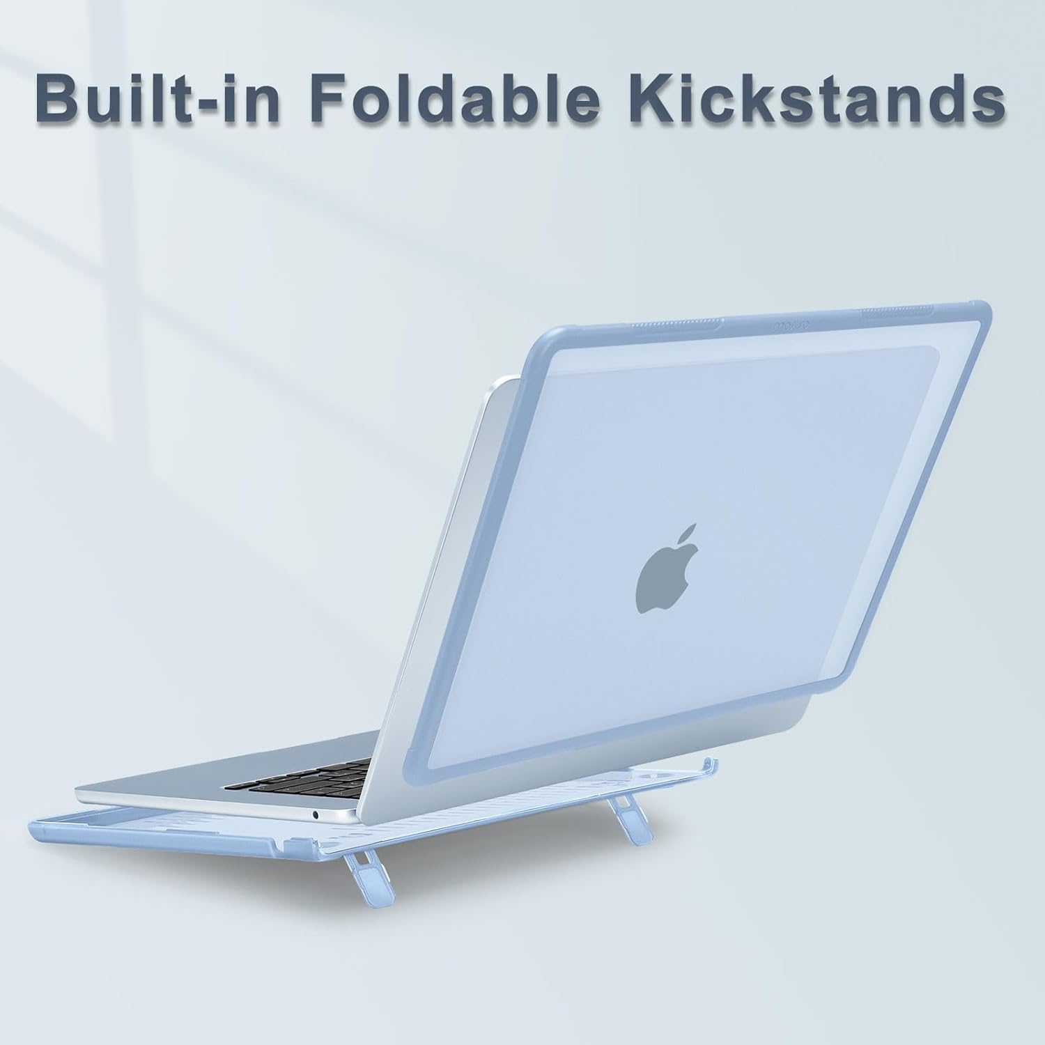 MOSISO Matte Case Compatible with MacBook Air 15 inch M5 2026 M4 2025 M3 M2 2024 2023 A3448 A3241 A3114 A2941,Shock-Resistant Hard Case with Fold Kickstand&Keyboard Cover&ScreenFilm&Type C, Sky Blue