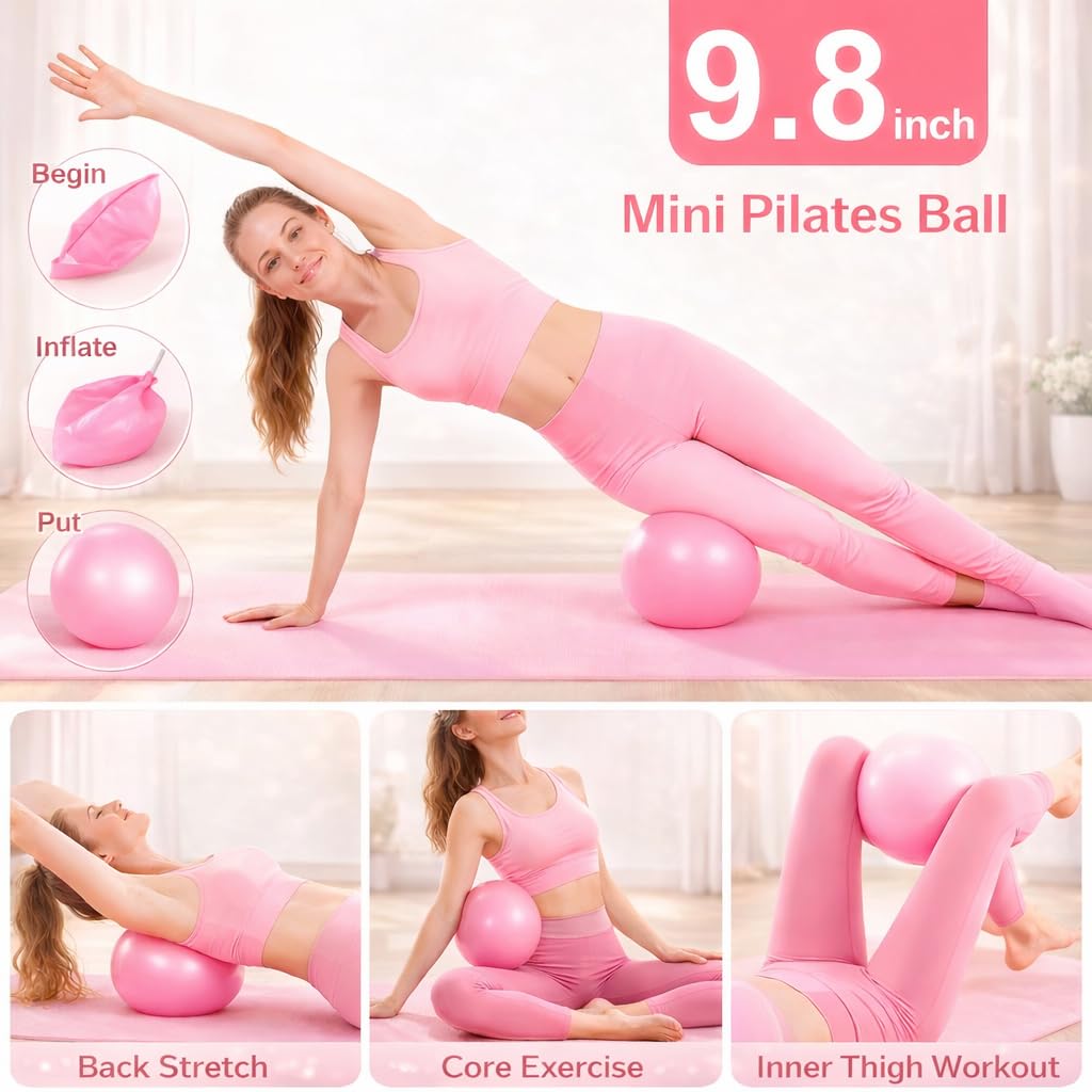 Juego de Equipo de Pilates para Mujer, Juego de Anillo y Pelota de Pilates, Equipo de Entrenamiento de Pilates en casa con Anillo Circular mágico de 15 Pulgadas y Bandas de Resistencia, un