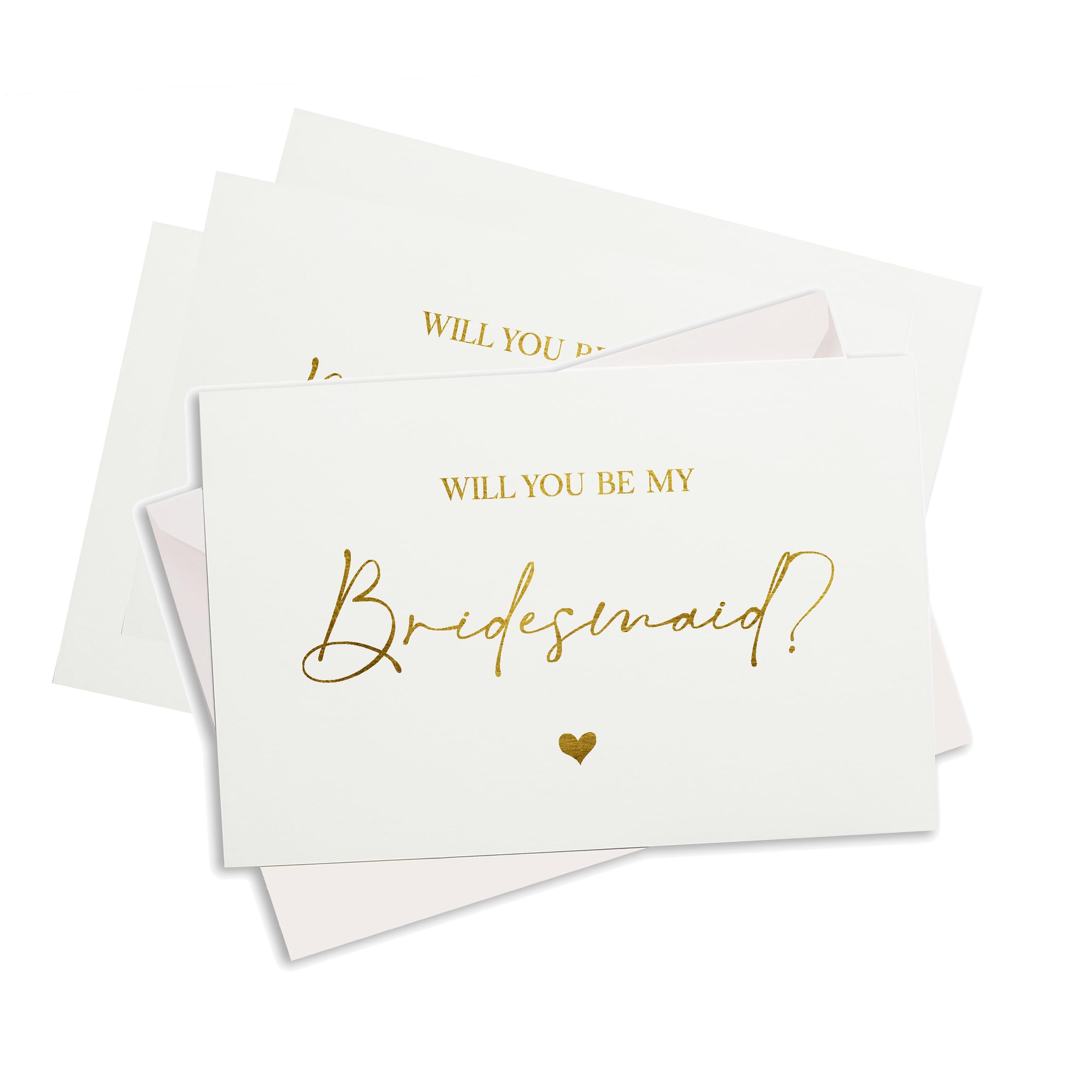 Pink Positive Will You Be My Bridesmaid Card with Envelope Set of 4 Cards -A6 White Card with Gold Foil, Bridesmaid Proposal