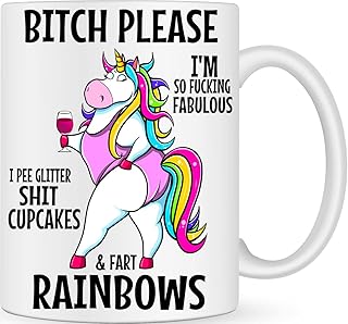 B*tch Please Fabulous Rainbow Unicorn Coffee Cup - Personalised Coffee Mug Funny Gifts for Women - Gay Best Friend Gift - Joke Gifts Funny Mugs for Work Colleagues - Rude Birthday Gifts for Her Sister