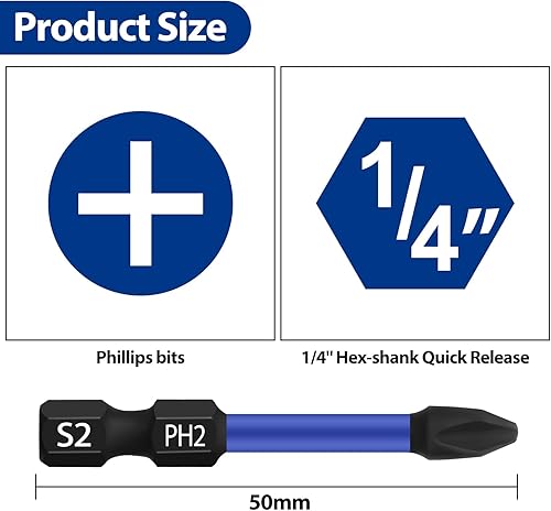 Miniatura 9 de HPHOPE PH1 - Juego de puntas de destornillador, Phillips #1 puntas hexagonales de 14 pulgadas (longitud 1 pulgada, paquete de 25)