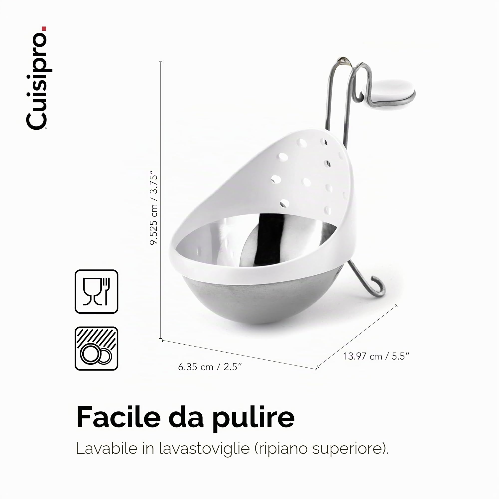 Cuisipro Set poach Pod 2 Pezzi con Gancio Regolabile, Acciaio Inox 18/10 e plastica Senza BPA, 14 x 7 x 10 cm, Giallo e Bianco, Accessorio per Uova in Camicia, perfette Ogni Mattina