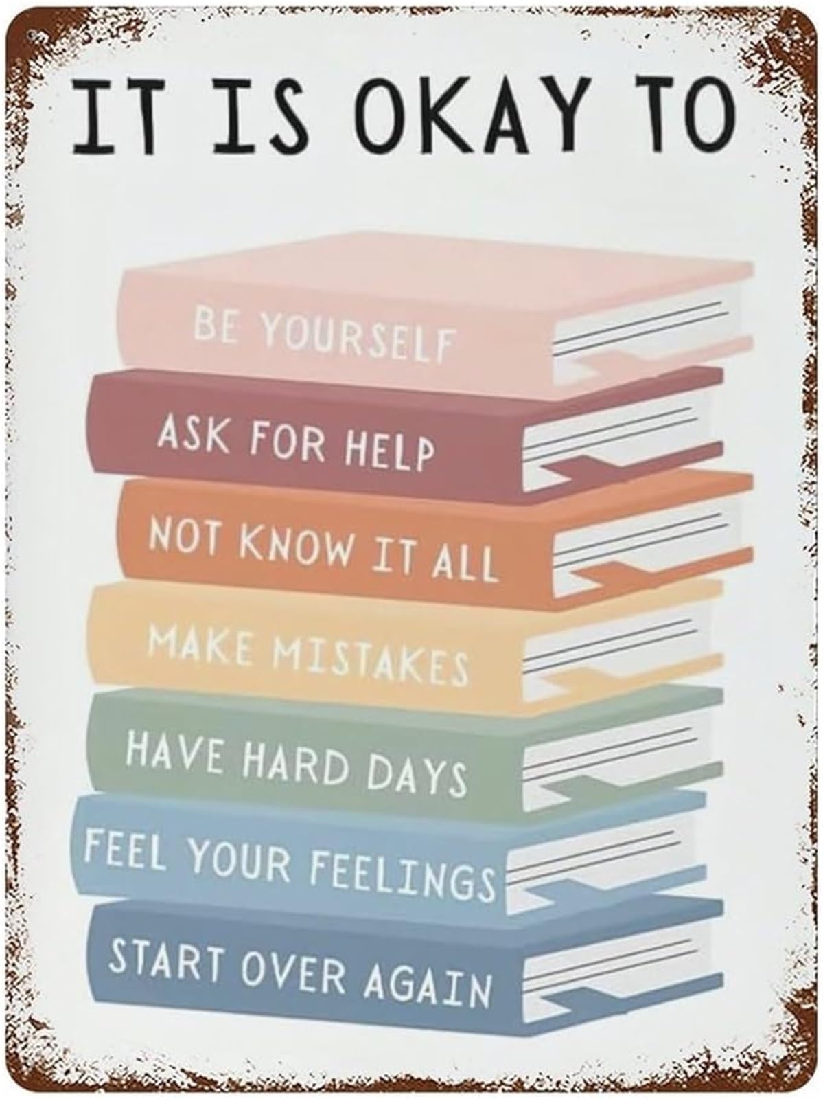 PKNVKZIDK Classic Vintage Its Okay to Not Be Okay Metal Sign Tin Wall Plaque Coastal Motivational for Home Beach House 8 X 12 in