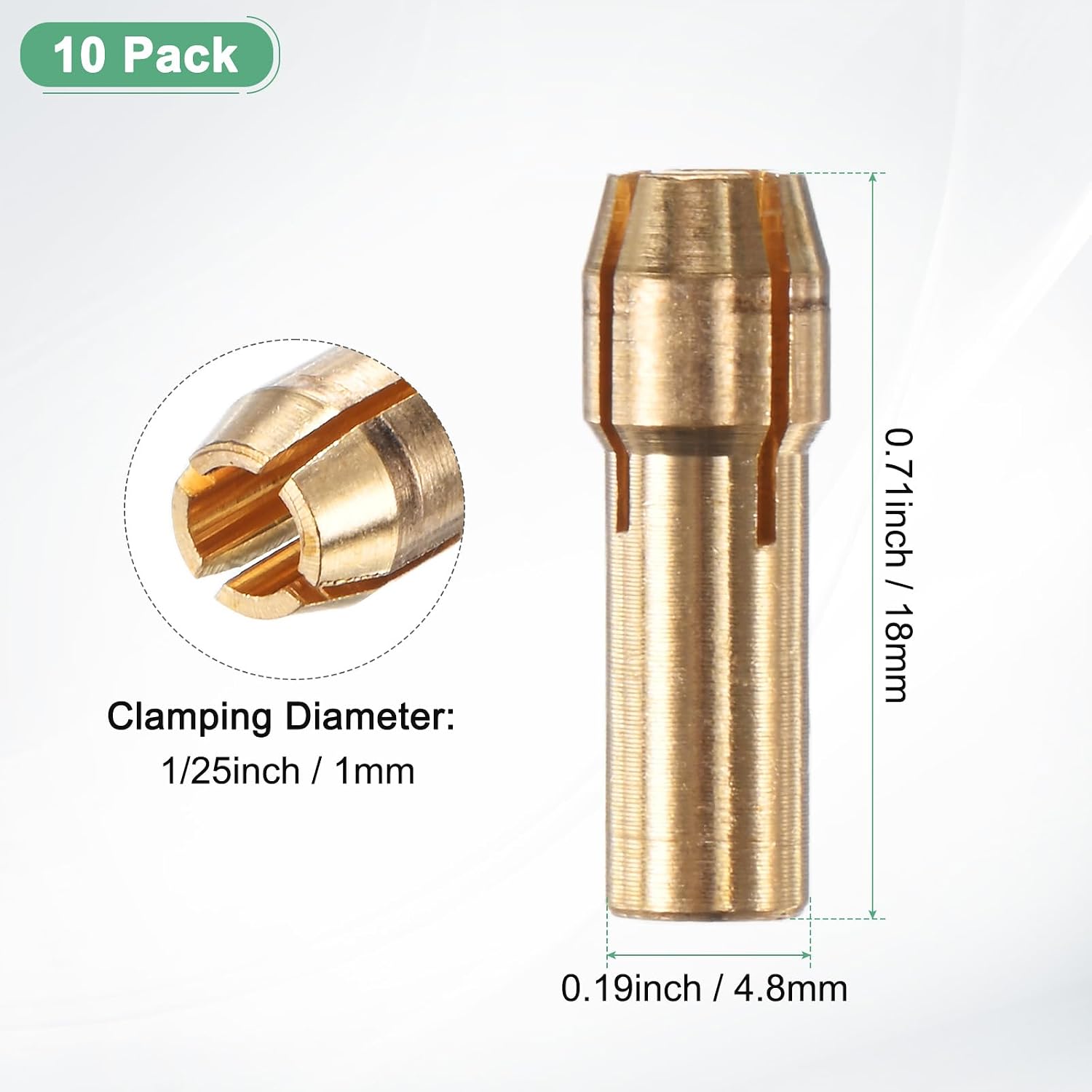 M METERXITY 10-Pack Brass Drill Chuck, 1/8 Inch/ 3.2 mm Collets Set Quick Change Replacement 4.8mm Shank Diameter for Rotary Tools/Electric Drills [Golden] image 3