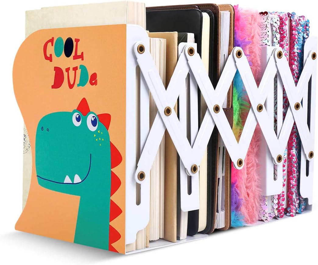 VAlinks Adjustable Bookends for Kids, Folding Cartoon Student Metal Book Racks, Book Holder for Heavy Books, Magazine File Book Stands, Desktop Organizer Bookshelf for Room, Library, Office