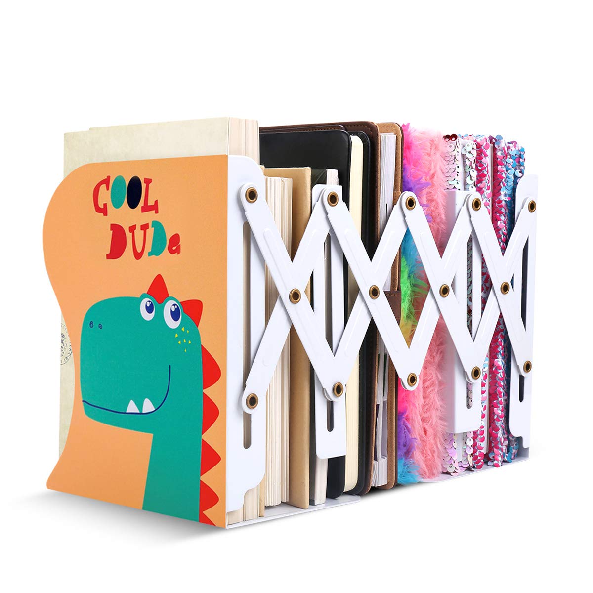 VAlinks Adjustable Bookends for Kids, Folding Cartoon Student Metal