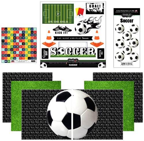 Scrapbook Customs Themed Paper and Stickers Scrapbook Kit, Go Big Soccer 12 inch by 12 inch