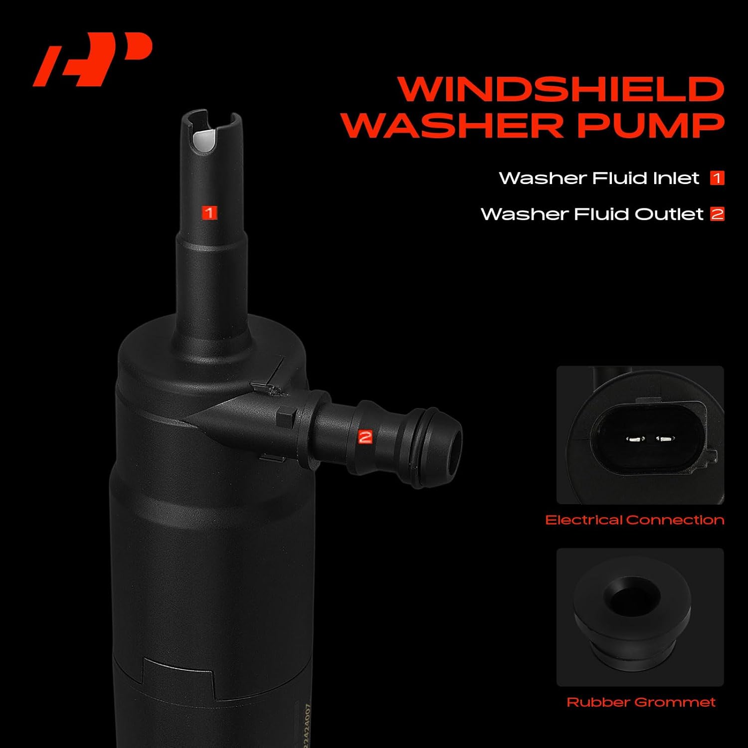 A-Premium Front Windshield Washer Pump Compatible with Volkswagen Jetta, Passat, Tiguan, Beetle, CC, Touareg, Eos, GTI & BMW 318i,318ti, 323Ci, 323i, 323is & Audi A4, A5, A6, A3, A8, TT & Porsche 911