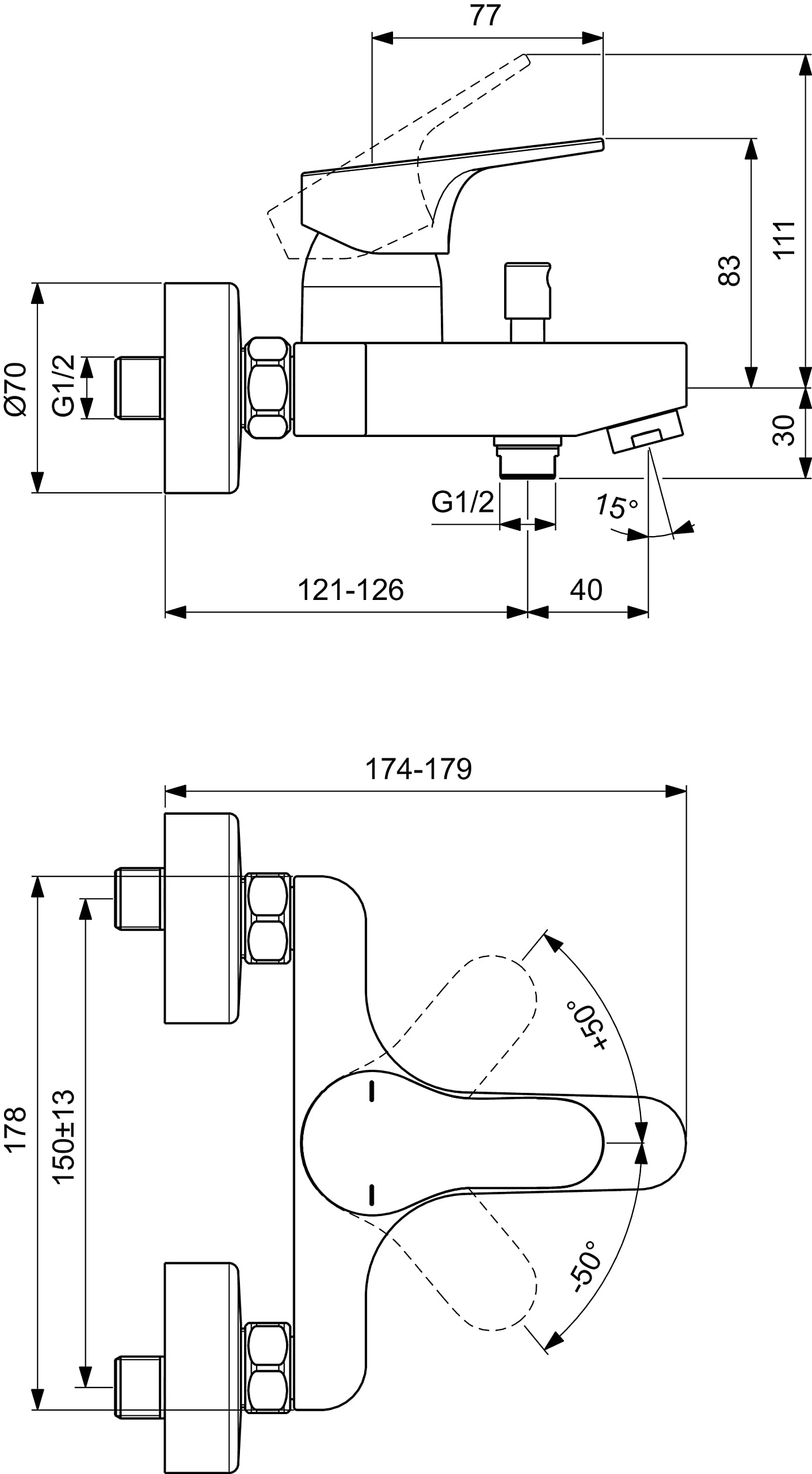 Ideal Standard - Cerabase, Miscelatore esterno per vasca o doccia, Cromato