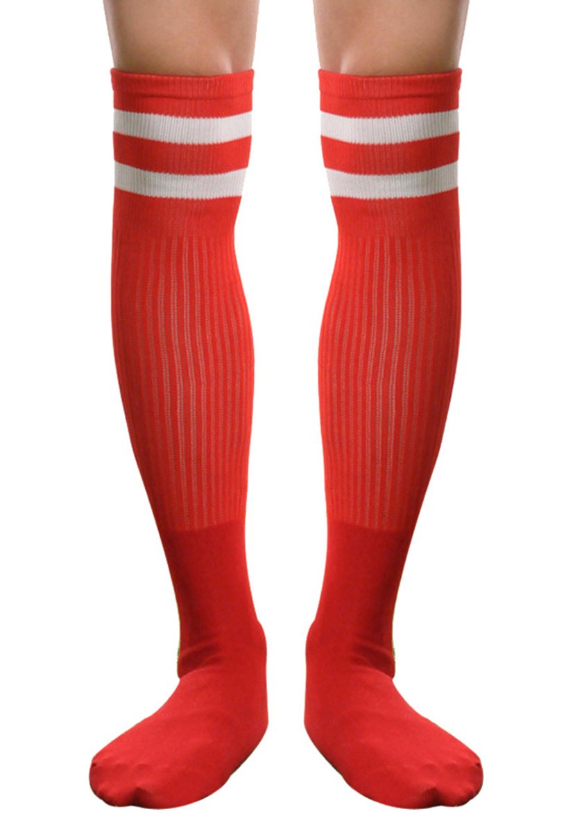 AniwonMen's Knee Socks Striped Long Soccer Basketball Running Rugby Athletic Stockings Medium Red