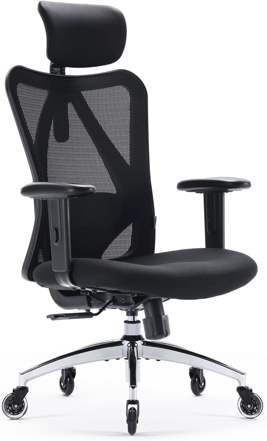 M18 Office Chair Ergonomic Desk Chair, Breathable Mesh Design High Back Computer Chair, Adjustable Headrest and Lumbar Support, Upgraded to Rollerblade Wheels (Black)