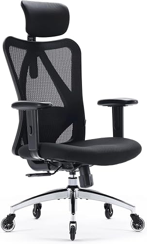 SIHOO M18 Office Chair Ergonomic Desk Chair, Breathable Mesh Design High Back Computer Chair, Adjustable Headrest and Lumbar Support, Upgraded to Rollerblade Wheels (Black) - 1