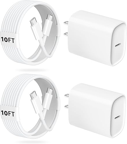 Phone 17 16 15 Pro Charger Fast Charging, 20W USB C Fast Charger Block with 10FT Long Type C Chargers Fast Charging Cable Cord for Phone 17/17 White