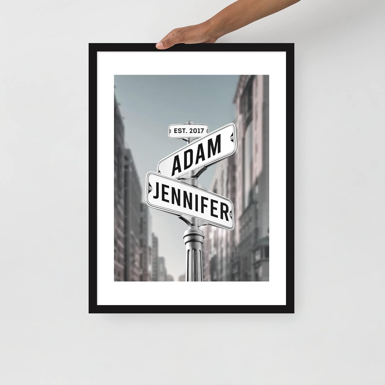 Personalized Street Sign Print - Lovers crossroads street sign custom art print - Personalized wedding gift, anniversary & couple gift | Customized framed print (City Style)