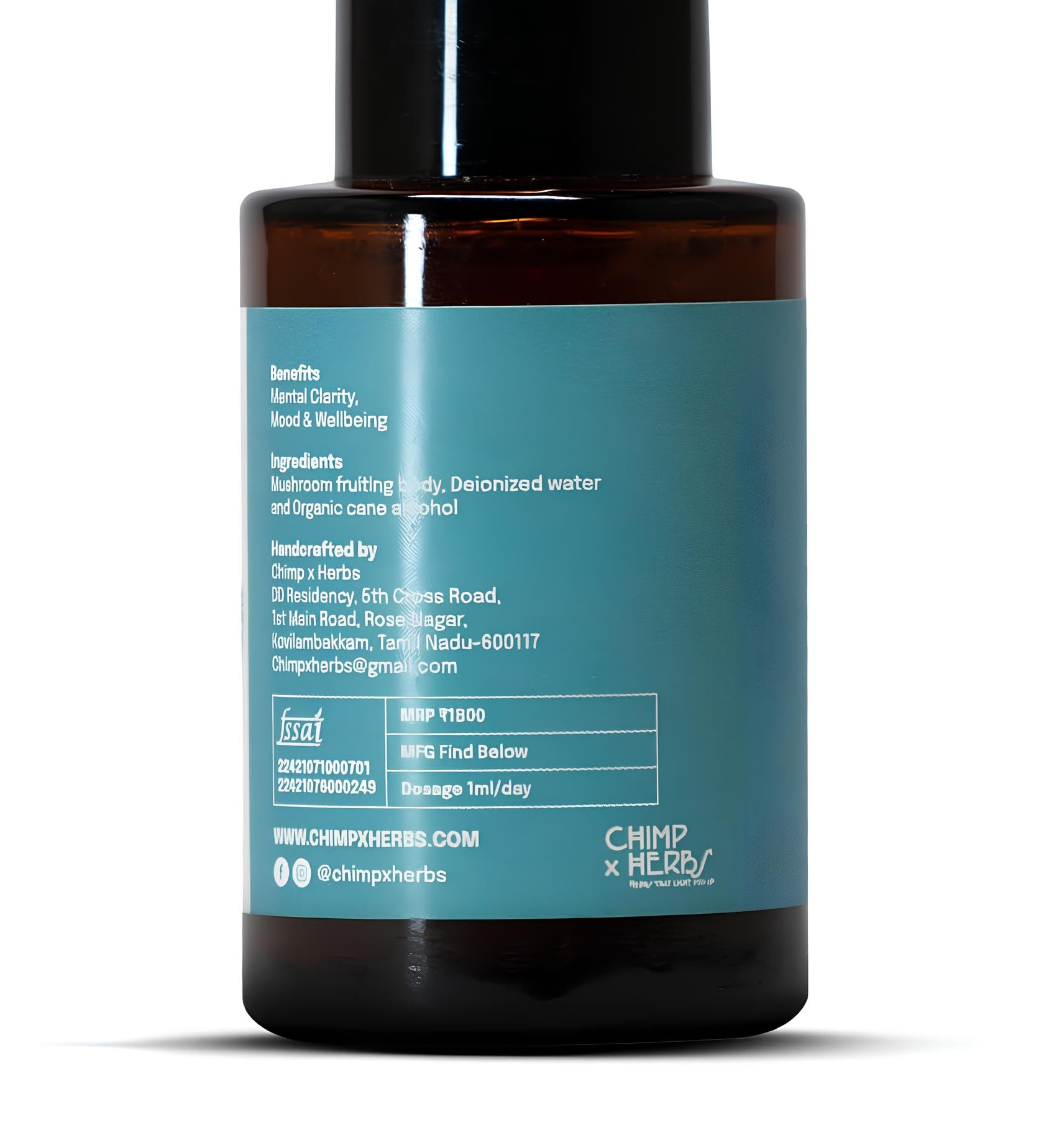 Chimp x Herbs Lion's Mane Premium Mushroom Liquid Extract | Natural & Herbal Supplement, Brain Booster Drops for Focus, Clarity & Mood Enhancement | 100% Vegan, Organic, Non-GMO & Cruelty Free | 10ml - Image 2 thumbnail