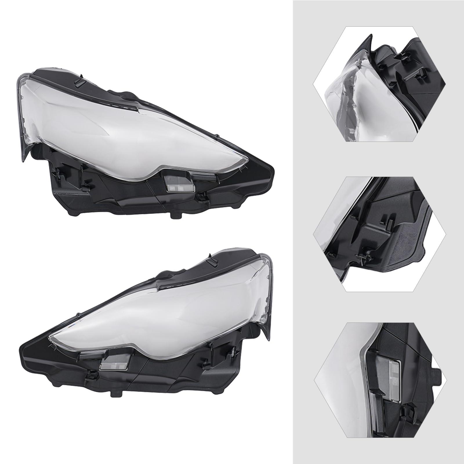 XIJIE for 2014 2015 2016 Lexus IS250/ 300/350 Pair Headlight Lens Covers Driver's Left Side and Passenger's Right Side Clear Black Lens LH+RH