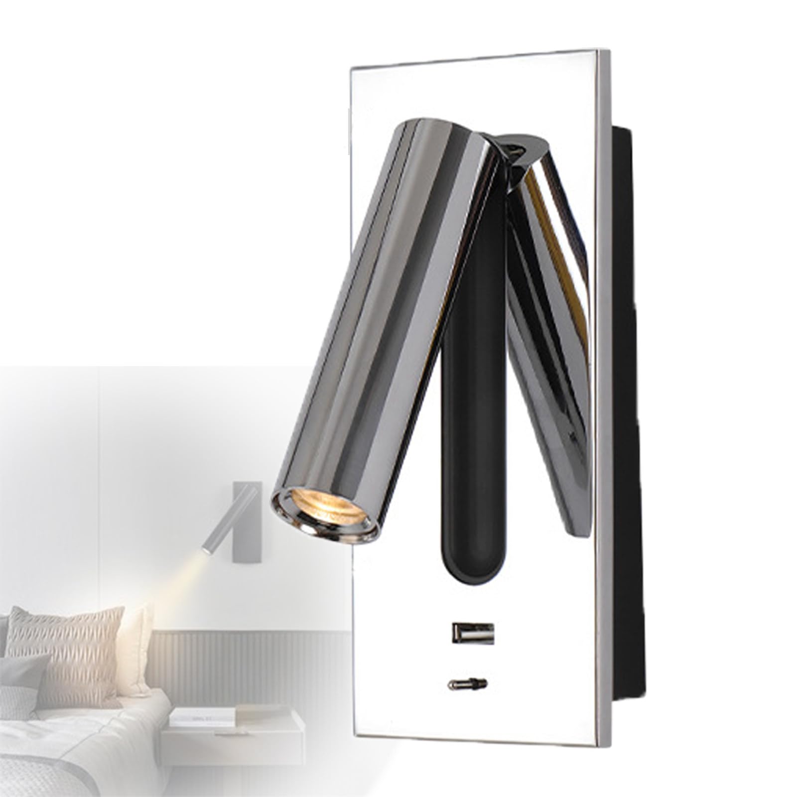 HYJAUSXB Modern LED Wall Sconce with Switch and USB, Embedded Bedside Reading Lamp for Bedroom, House Light