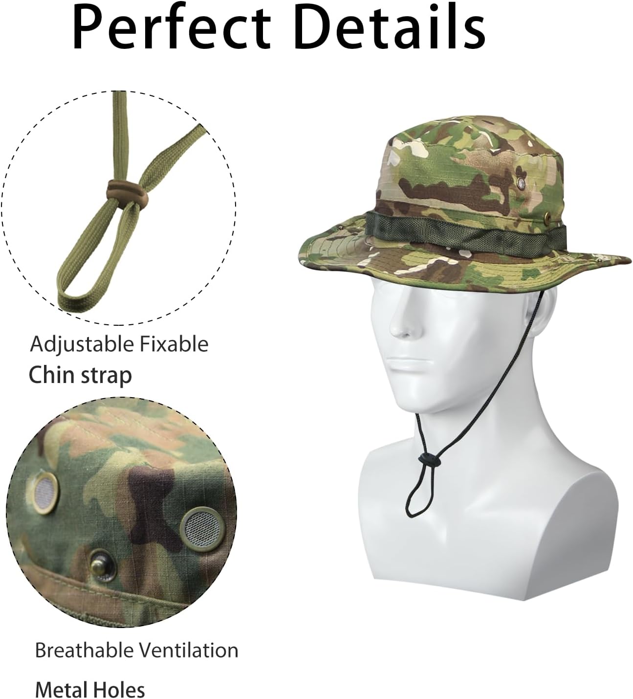Camo Boonie Hat for Men Women, Military Tactical Wide Brim Bucket Hats, UPF50+ Jungle Sun Hats for Fishing Hunting Safari - Image 4