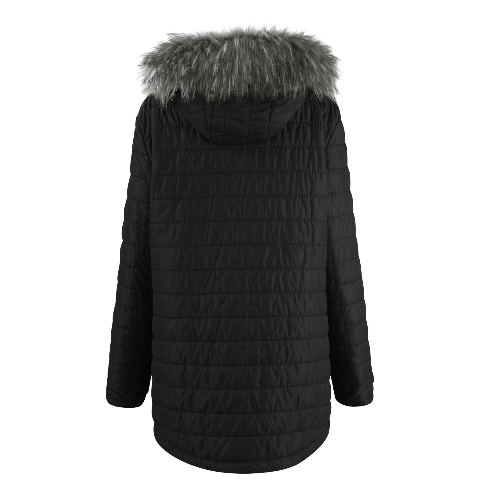 Genérico Chaqueta Midi con Capucha de cordón Ajustable y Cuello de Peluche Amplio con Cierre Frontal de Cremallera para Actividades diarias y Ocio