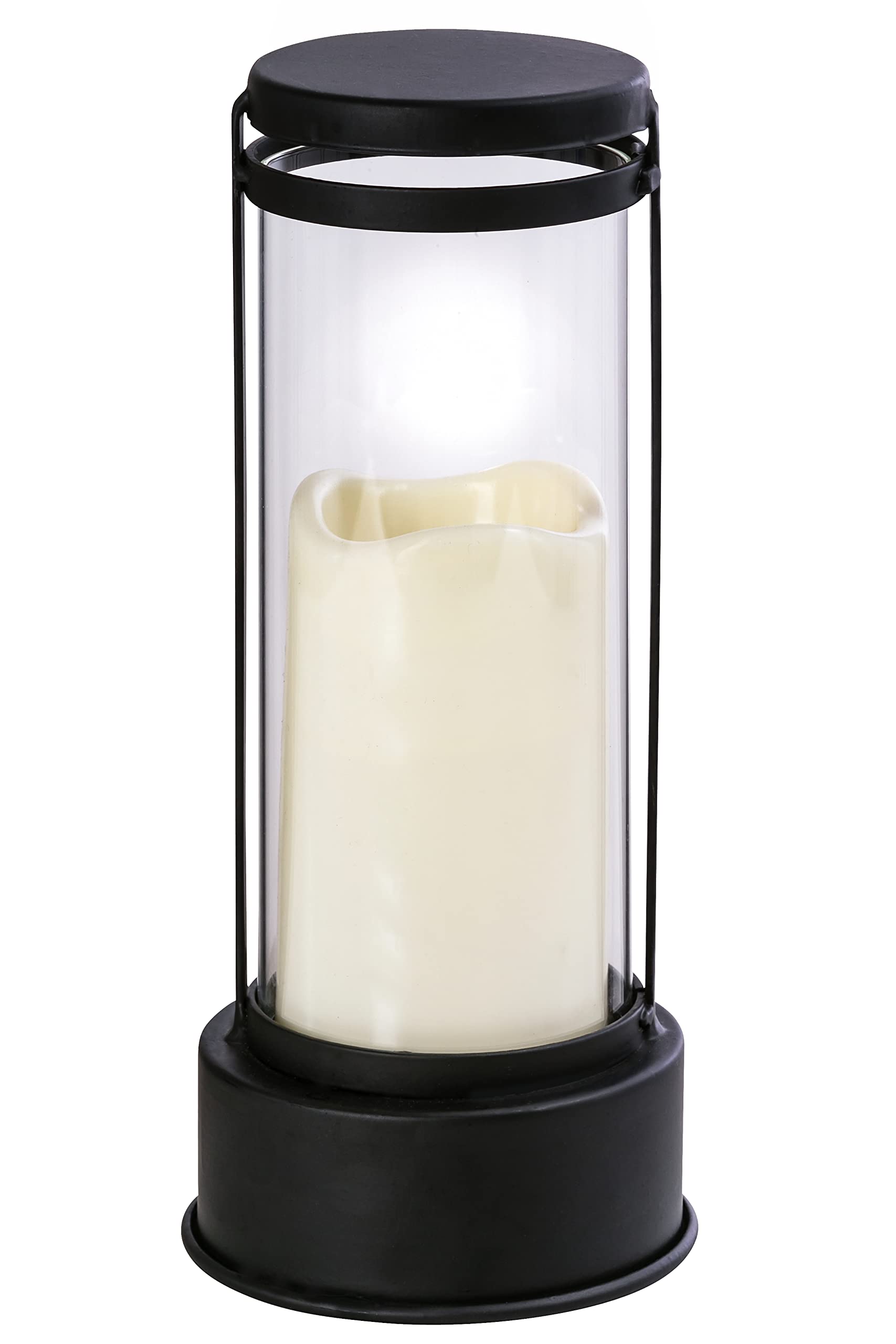 Dehner Lampa nagrobna z oświetleniem LED, Ø 12 cm, wysokość 27 cm, żelazo/szkło, kremowa