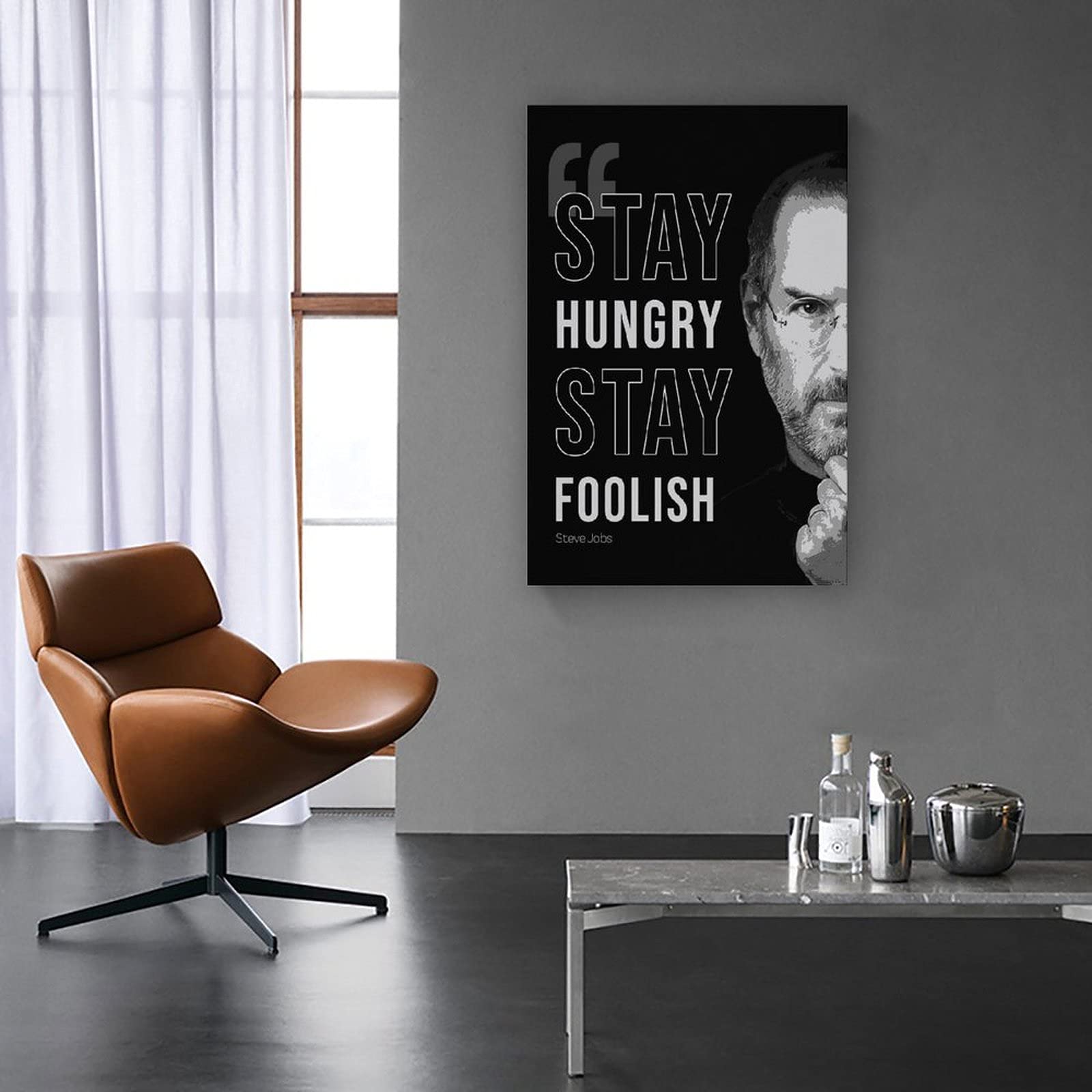 QWSDF Steve Jobs Stay Hungry Stay Foolish Poster decorativo su tela da parete per soggiorno, camera da letto, 30 x 45 cm
