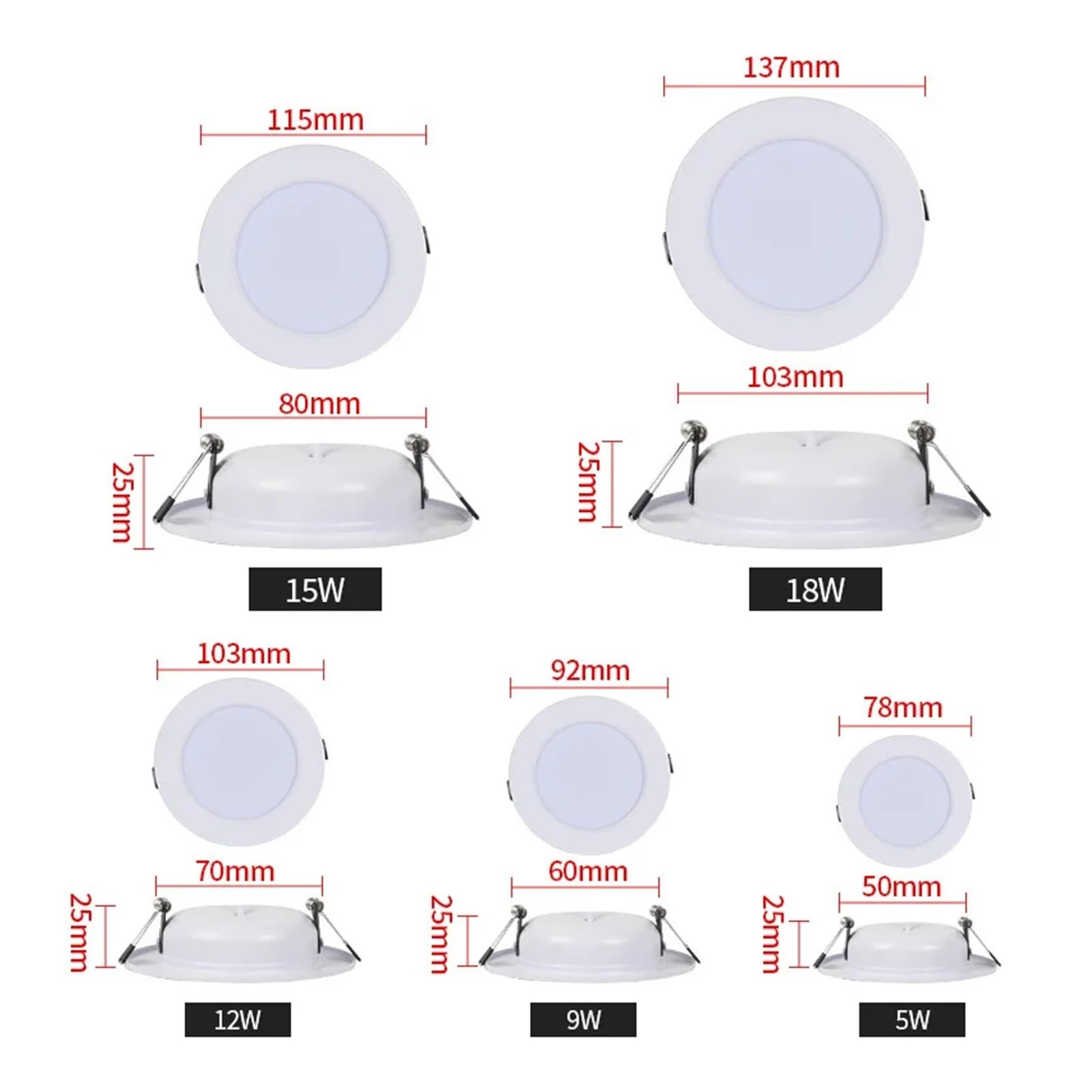 DC 12V 24V 36V RV samochód kempingowy Camper jacht lampa sufitowa LED typu Downlight 5W 9W 12W 15W 18W wpuszczany okrągły panel świetlny ciepły biały(White 6000K,4-PACK_DC 12-36V_12W (105-125MM HOLE))