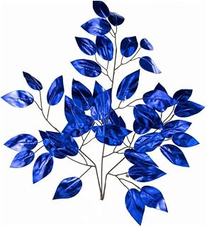 Artificial Ficus Leaf Spray, 23 inch, Royal Blue Metallic, Holiday Decor, Set of 12 Individual Stems